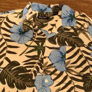 Vintage Floral Blue and Green Hawaiian Shirt XL